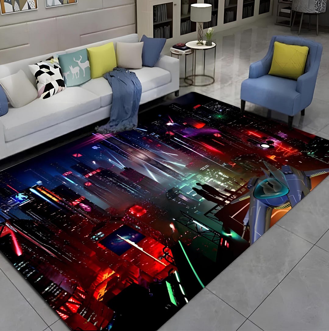 Cyber Rug Cyberpunk Cityscape Rug: Neon Lights, Gamer Room Carpet - Etsy Australia