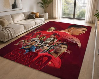 Alfombra de Cristiano Ronaldo, decoración para habitación de fútbol CR7, regalo para aficionados al fútbol, alfombra de la selección de Portugal, alfombra de dormitorio con estampado personalizado.