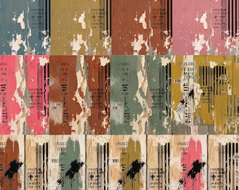 Grunge Distressed Digital Paper Pack, Vintage Textures, Barcode Backgrounds (PNG)