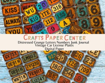 Grunge Letters and Numbers Digital Paper Pack: Vintage Industrial Textures (PNG Download A4 Size)
