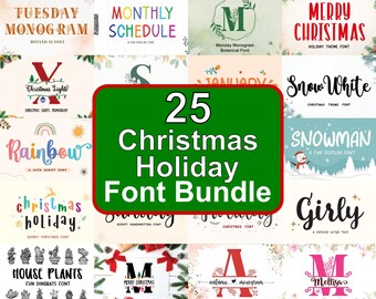 25 Christmas Holiday Fonts Bundle: Script & Cricut Fonts (Instant Download)