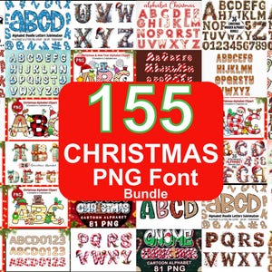Bundel met 155 kerstlettertypen, kerst png-lettertype, kerstcricut-lettertype png, nieuwjaar png-lettertype, kerstshirt doe-het-zelf, kerstbrieven png