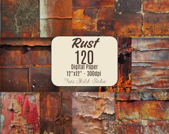 Rust Digital Paper, Grunge Industrial Metal Texture, Rusted Iron Backgrounds, Scrapbook Paper Pack, Peeling Paint Copper Bronze Orange