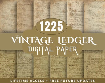 1225 Vintage Ledger Pages: Antique Ephemera for Junk Journals (Digital Download)