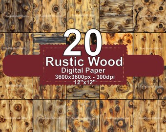 20 Rustic Wood Knot Digital Paper, Scrapbook Texture Backgrounds (12x12 inch)