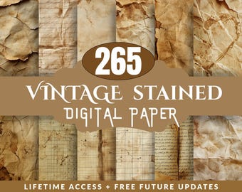 265 Vintage Stained Digital Paper Textures: Scrapbook & Junk Journal (JPG)