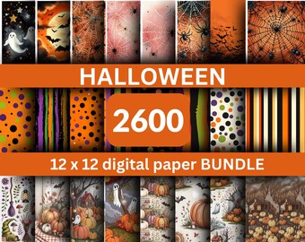 2600 Halloween Digital Paper Bundle, Vintage Skulls, Spiders (PNG)