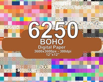 6250 Boho Digital Paper Bundle, Mid Century Modern Patterns, Nursery Scrapbook Paper, Earthy Tones Background
