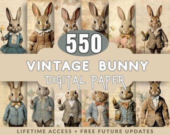 Vintage Bunny Junk Journal Kit: Watercolor Rabbit Ephemera (Digital Download)