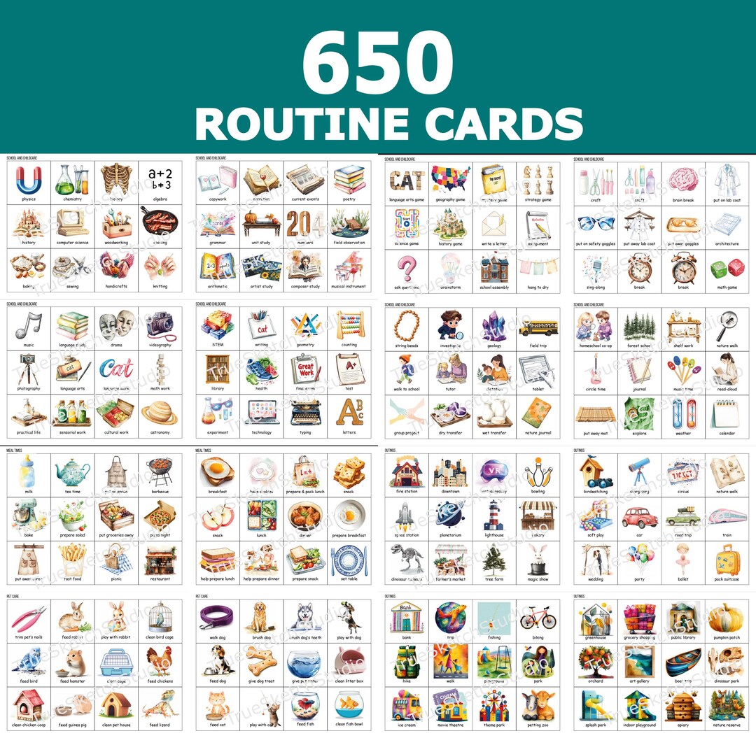 650 Visual Routine Cards for Kids | Daily Schedule, Chores, Learning ...