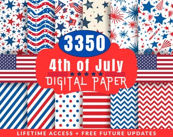 Retro 4th July Digital Paper Pack: Stars, Stripes (JPG, PNG)