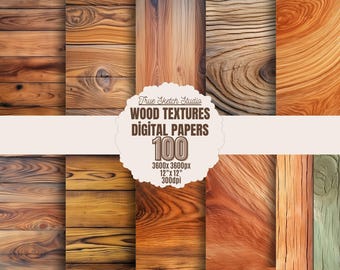Seamless Wood Textures Digital Papers: Rustic, Natural Grain Backgrounds (100 Pack)
