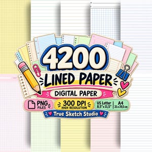 4200 Lined Paper Bundle, Printable Notebook Pages, School Journal Writing Sheets, A4 US Letter JPG, 300 DPI Digital Download