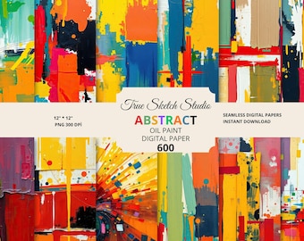 Abstract Oil Paint Digital Paper, Colorful Seamless Textures