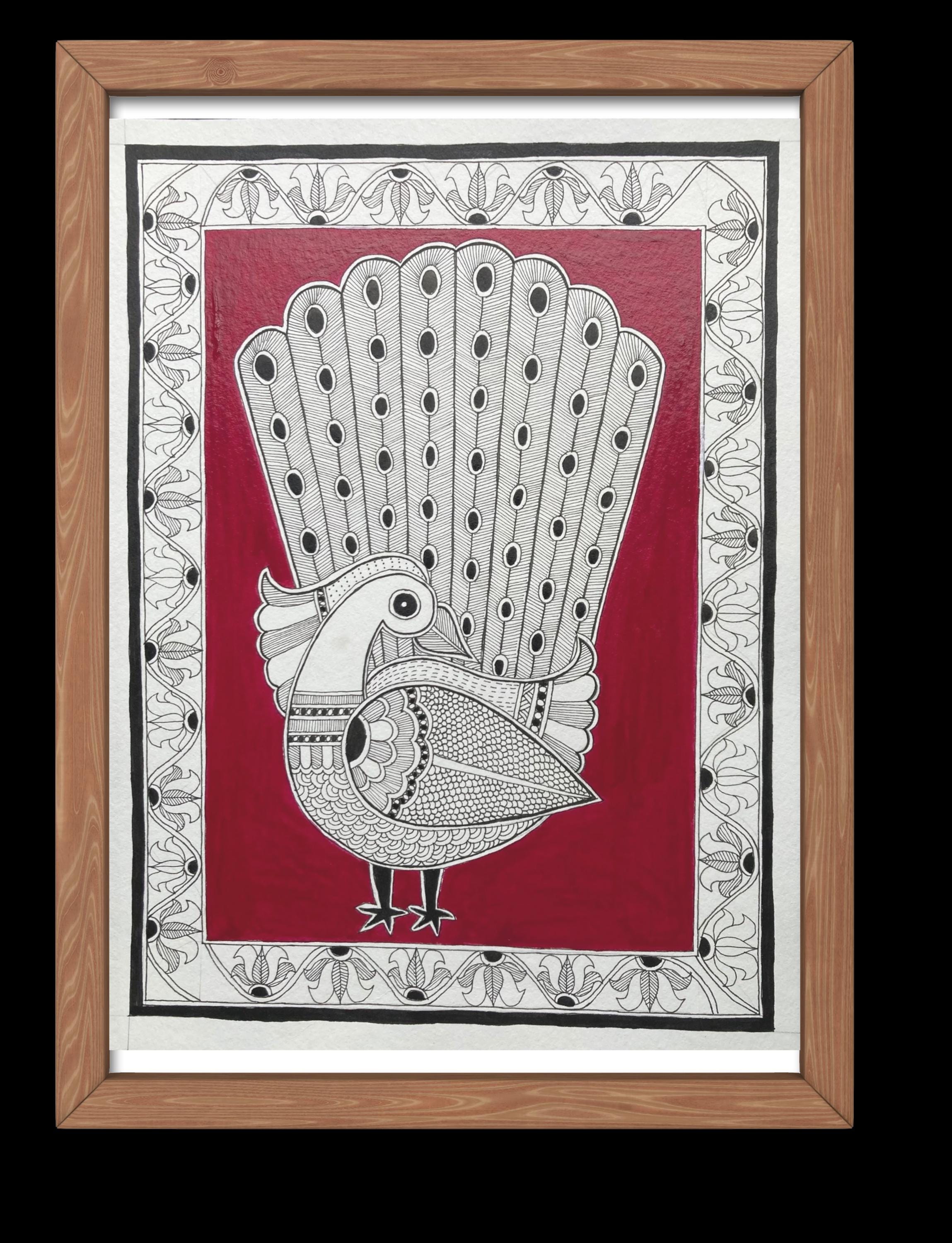 Handmade Peacock Madhubani Painting | Indian Folk Art L A4 Size Wall ...