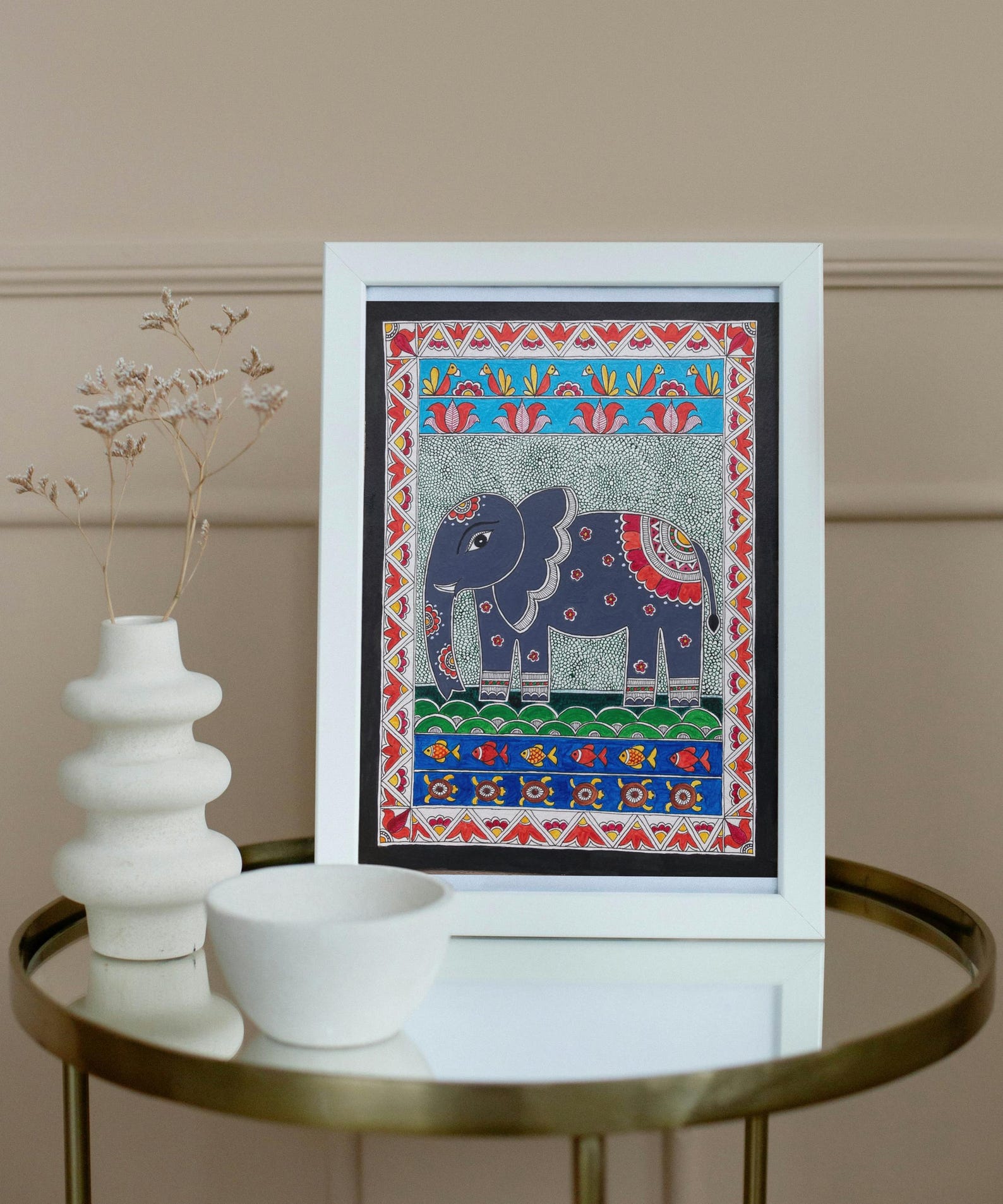 Handmade Elephant Madhubani Painting | Indian Folk Art | A4 Size | Wall ...