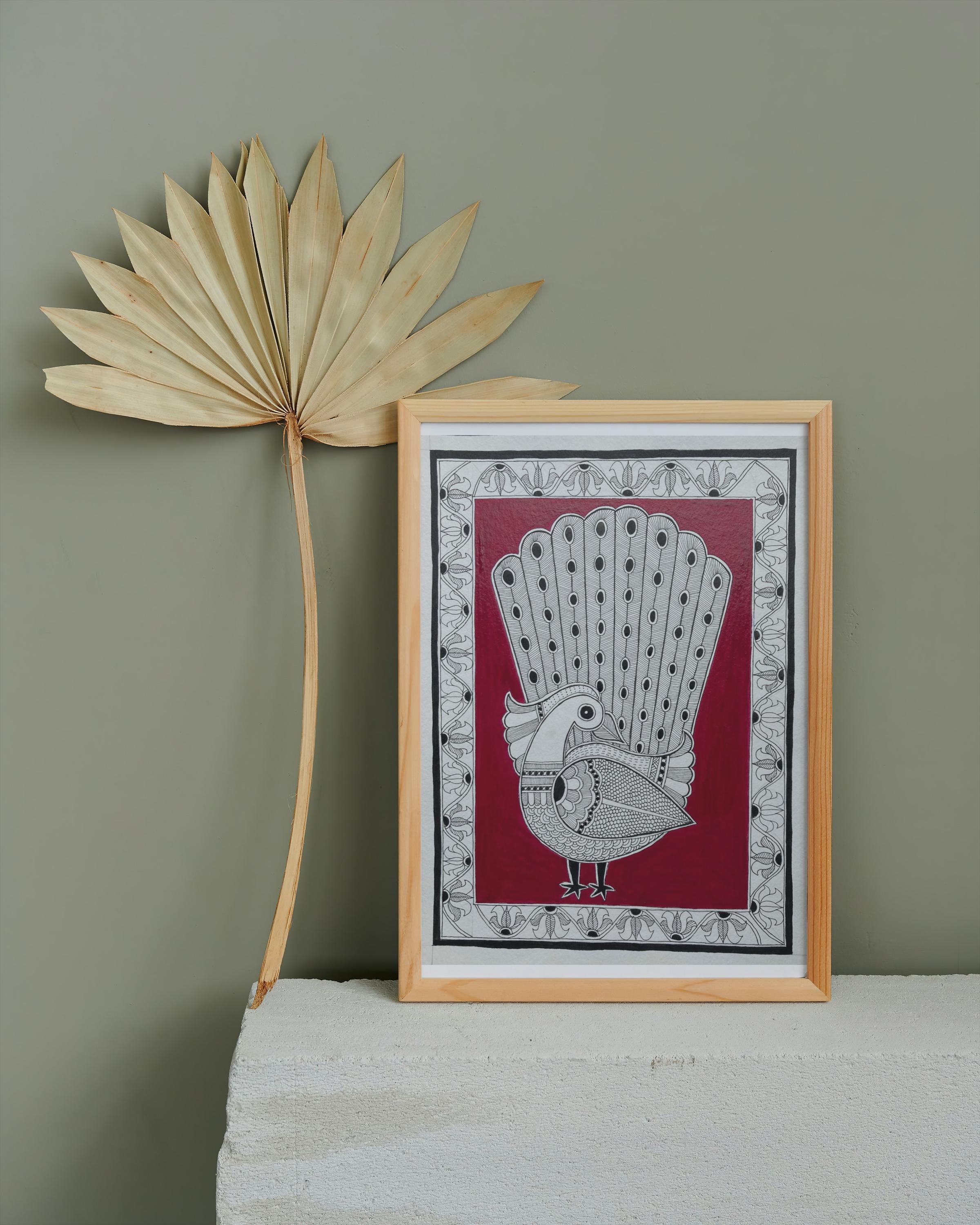 Handmade Peacock Madhubani Painting | Indian Folk Art L A4 Size Wall ...