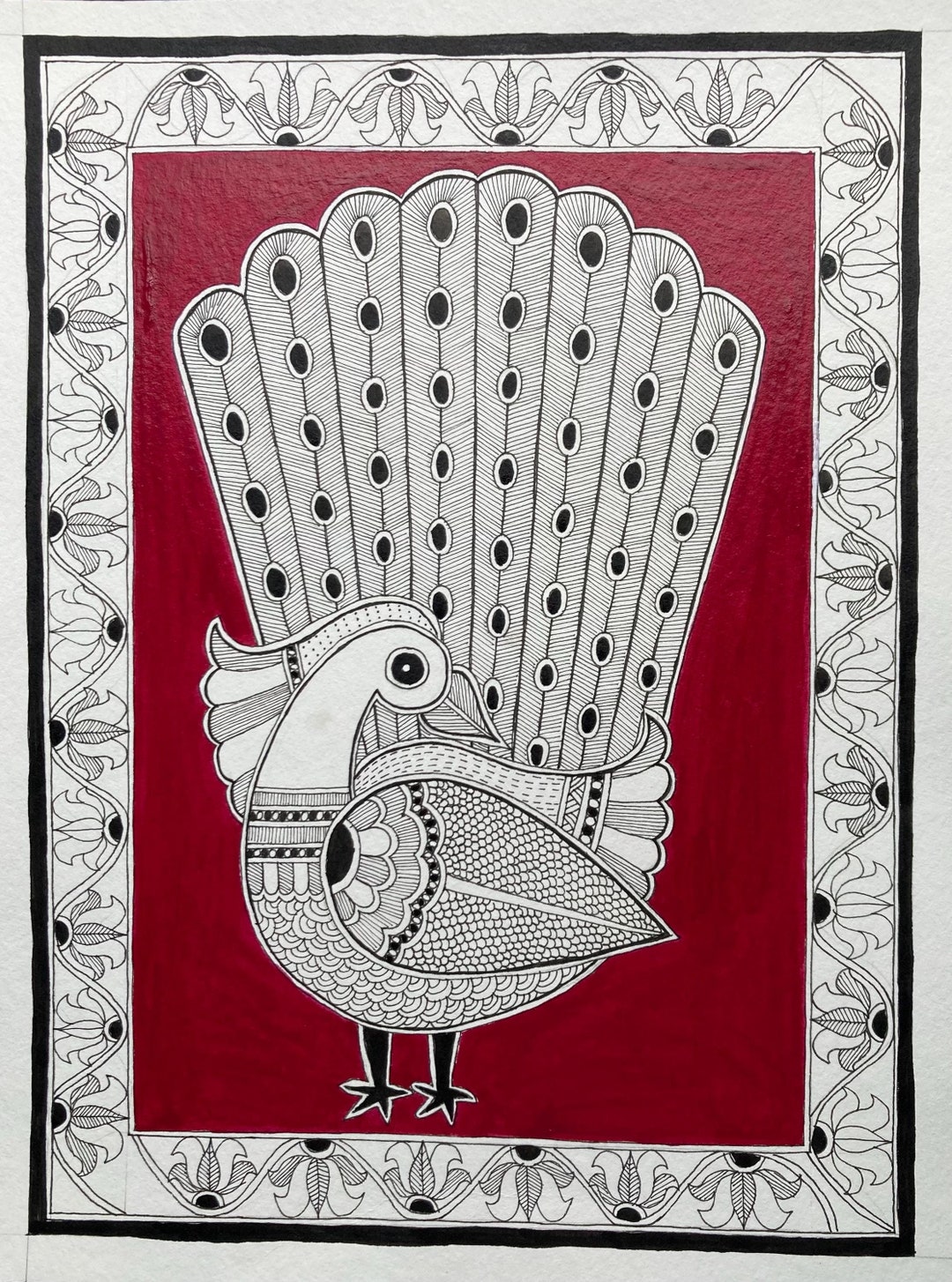 Handmade Peacock Madhubani Painting | Indian Folk Art L A4 Size Wall ...