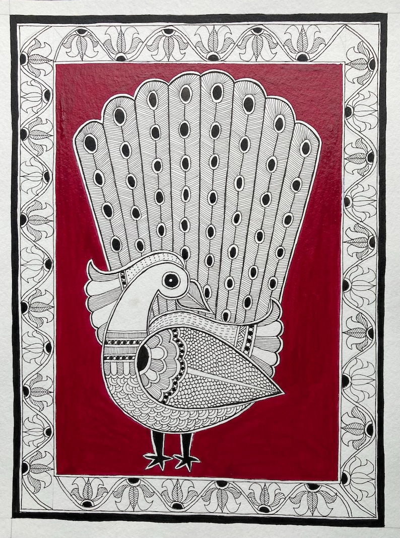 Handmade Peacock Madhubani Painting | Indian Folk Art L A4 Size Wall ...