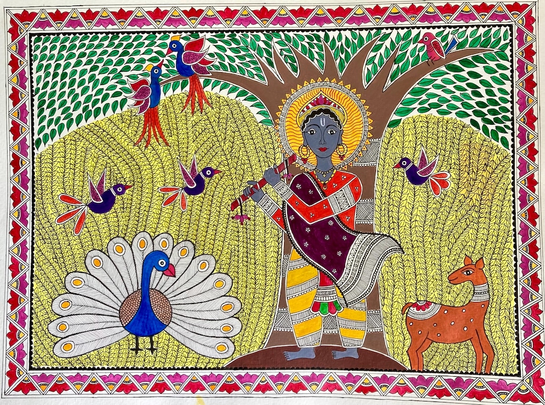 Krishna Raas Madhubani Painting | Indian Folk Art | Dance of Cosmos ...