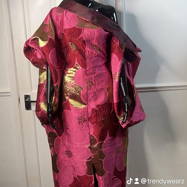 Brocade African Boubou Gown: Sheer Overlay Ruffle Dress