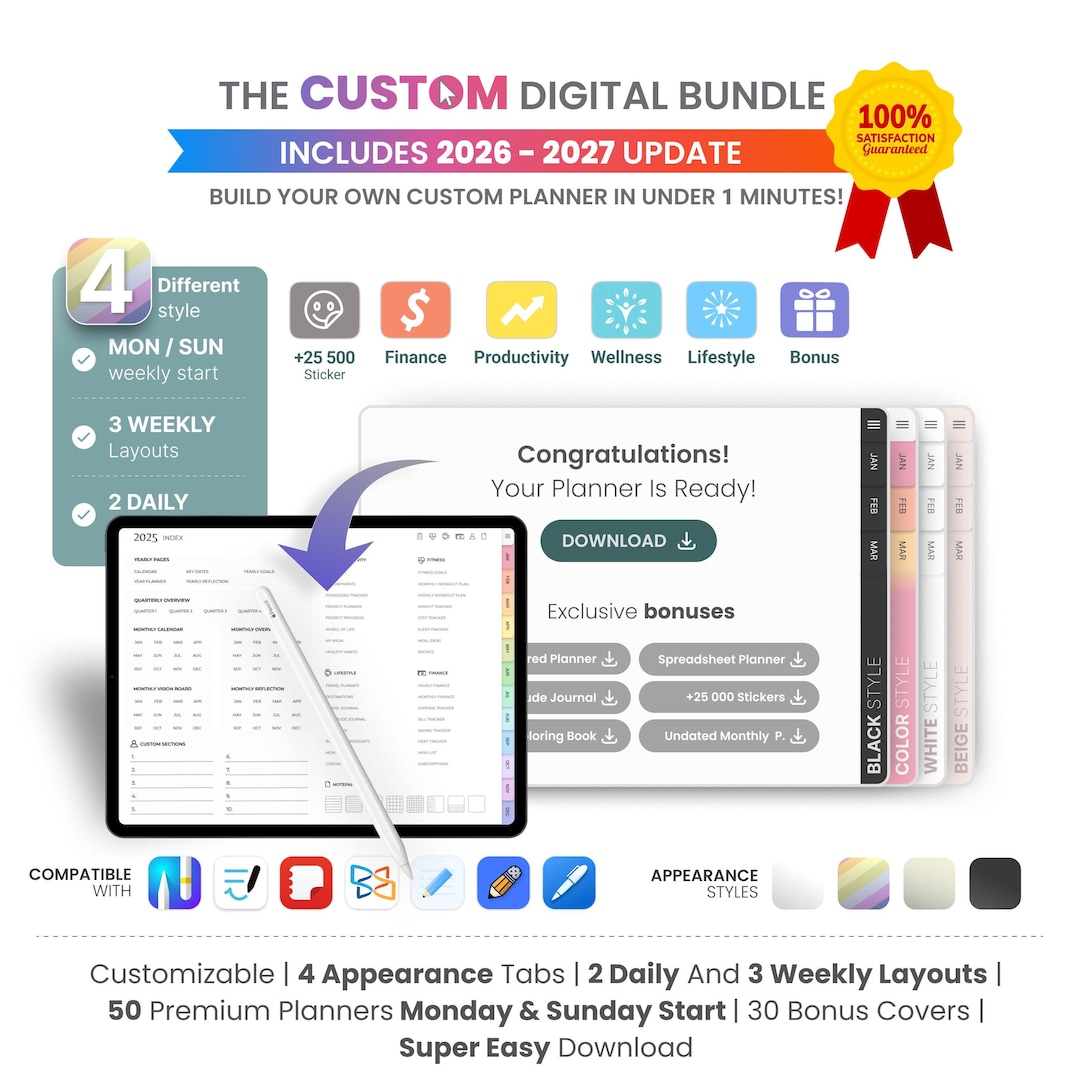Customizable 2026 Digital Planner Bundle: Goodnotes, Notability - Etsy