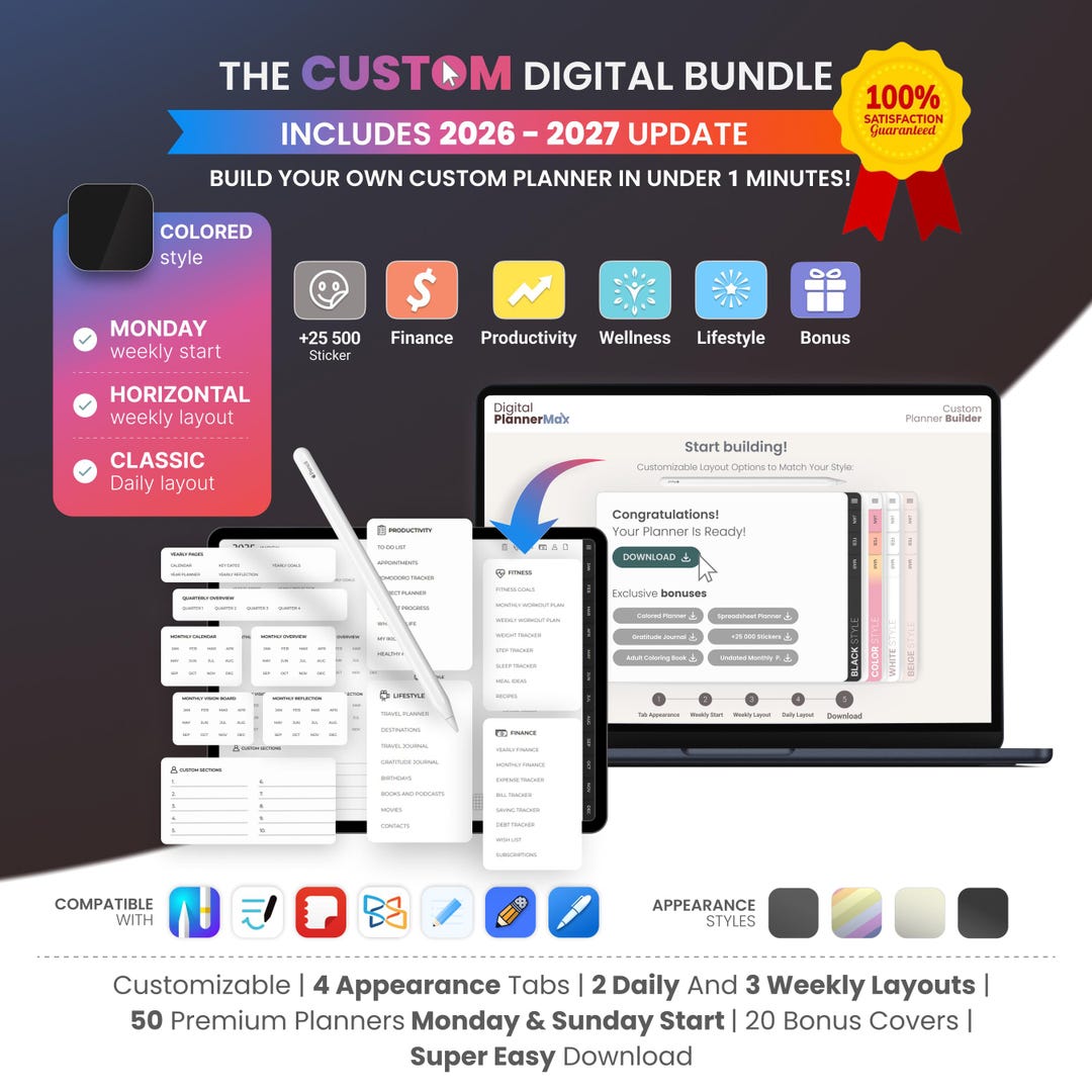 2026 Digital Monthly Planner: Customizable iPad Goodnotes Template ...