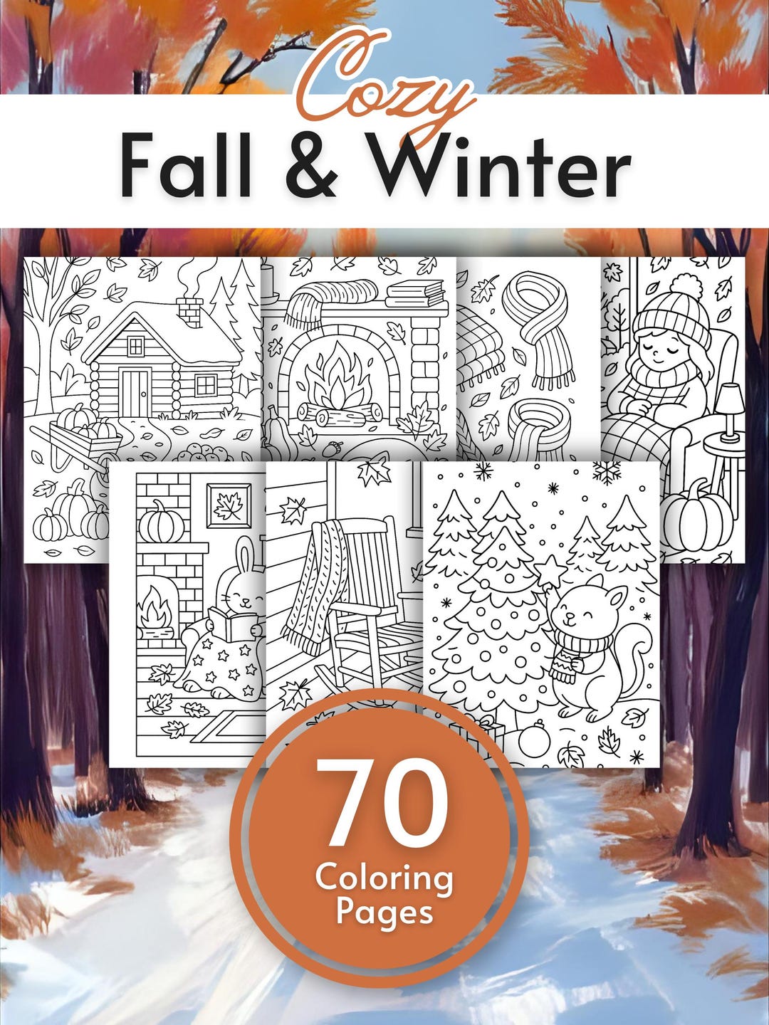 Cozy Fall & Winter Coloring Pages, 70 Pages (digital Download) - Etsy