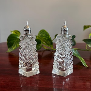 Vintage Cut Crystal Salt & Pepper Shakers - Metal Lids - Set of Two