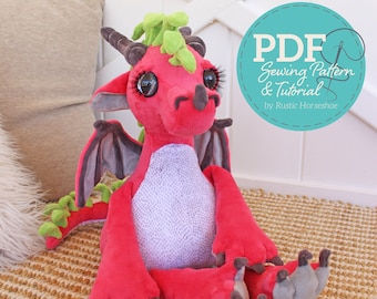 Debonair Dragon Pudgy Plushie Soft Toy Sewing Pattern and Tutorial DIGITAL PDF