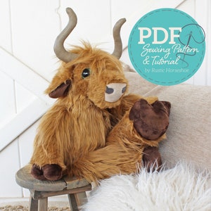 Patrón de costura para vaca de peluche – Juguete de peluche de vaca adorable (PDF digital)