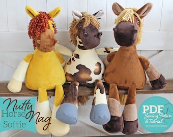Patron de couture pour poupée cheval en peluche et tutoriel jouet original en forme de noisette du fer à cheval rustique - PDF NUMÉRIQUE