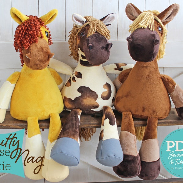 Plush Horse Doll Sewing Pattern and Tutorial Rustic Horseshoe's Orginal Nutty Nag Toy Horse - DIGITAL PDF