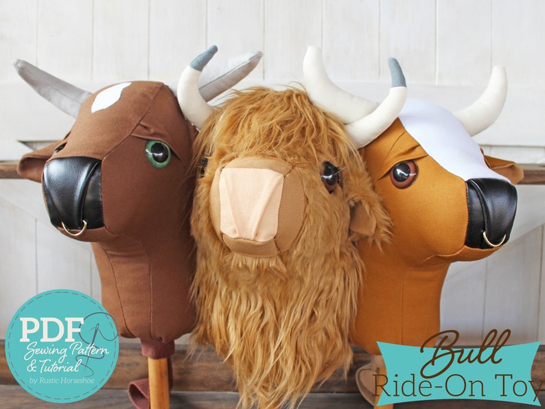 Rodeo Bull Ride-on Toy Stick Horse Sewing Pattern and Tutorial Includes Two Sizes DIGITAL PDF image 1