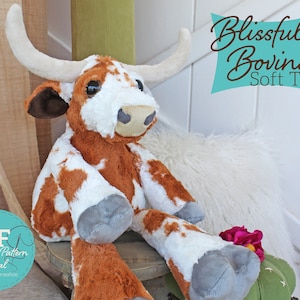 Plush Cow or Bull Sewing Pattern and Tutorial Blissful Bovine Stuffed Animal Toy - DIGITAL PDF