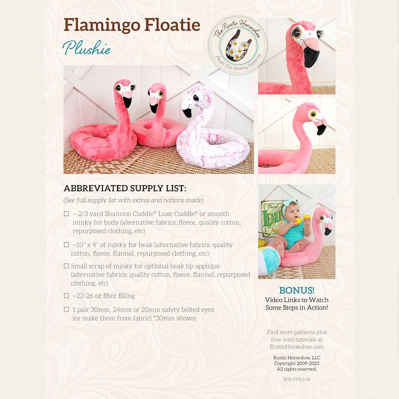 Patterned Floaties Flamingo Floatie Soft Toy Sewing Pattern and Tutorial- DIGITAL PDF - Etsy