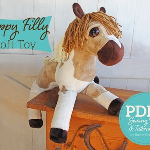 Molde e tutorial de costura para cavalo de pelúcia e unicórnio Floppy Filly - PDF DIGITAL