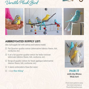 Marbler Bird Soft Toy and Decor Sewing Pattern and Tutorial DIGITAL PDF image 6