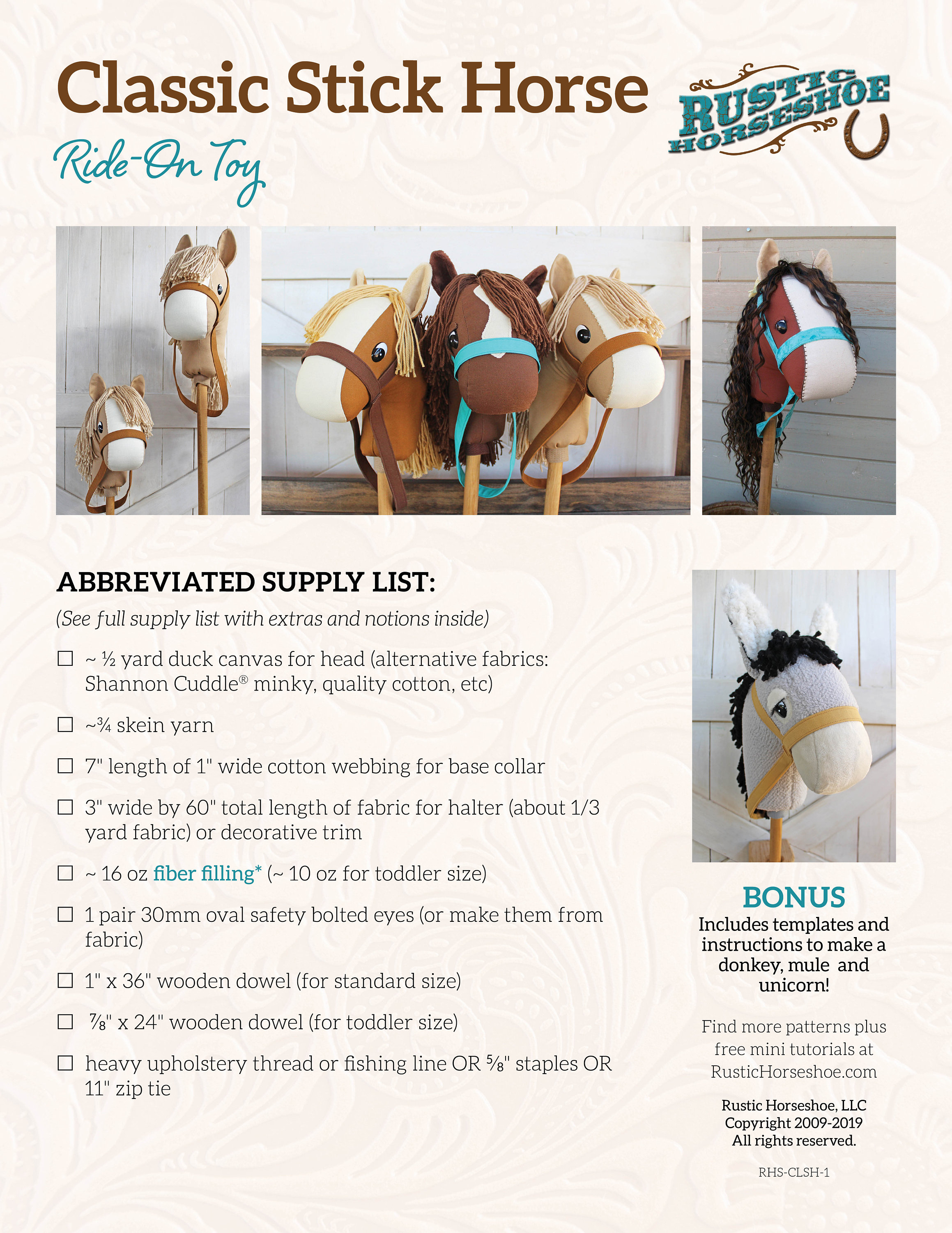 Classic Stick Horse Sewing Pattern and Tutorial Beginner Etsy Australia