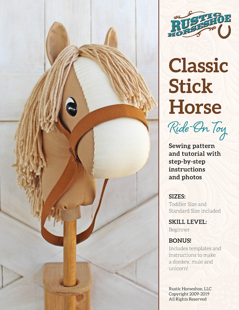 Classic Stick Horse Sewing Pattern and Tutorial Beginner Pattern Easy Includes Donkey and Unicorn DIGITAL PDF image 2