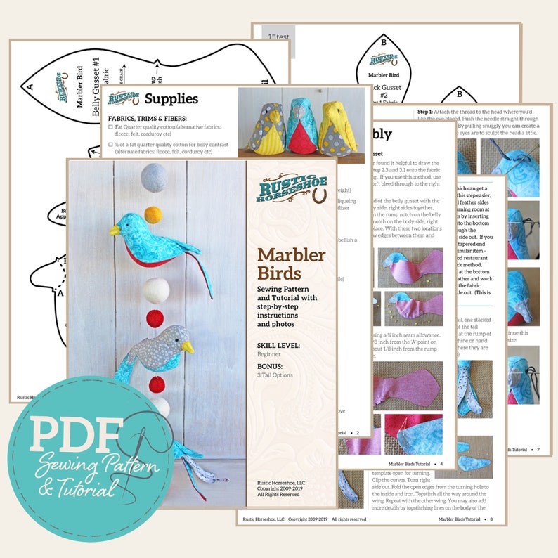 Marbler Bird Soft Toy and Decor Sewing Pattern and Tutorial DIGITAL PDF image 5