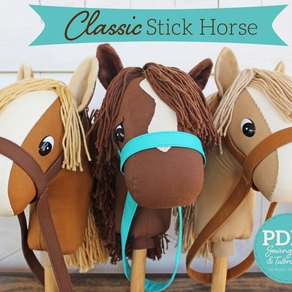 Classic Stick Horse Sewing Pattern and Tutorial Beginner Pattern Easy Includes Donkey and Unicorn - DIGITAL PDF