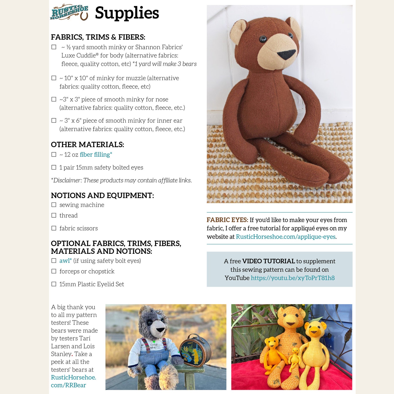 Raindrop Ragdoll Bear Plushie Sewing Pattern and Tutorial Stuffed ...