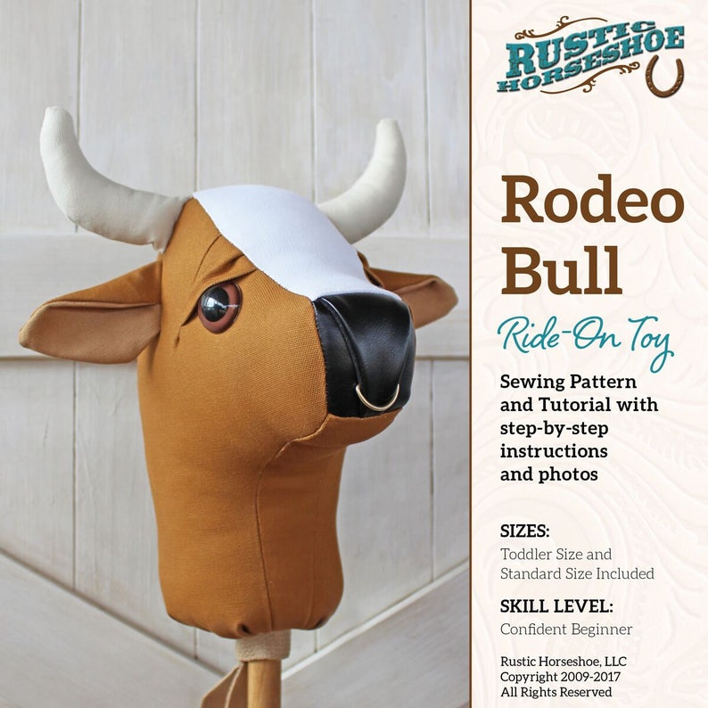 Rodeo Bull Ride-on Toy Stick Horse Sewing Pattern and Tutorial Includes Two Sizes DIGITAL PDF image 2