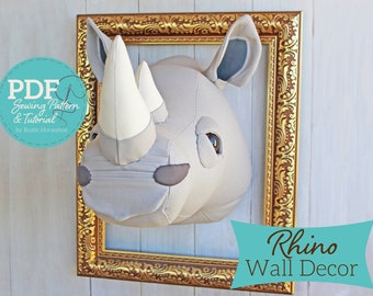 Patron de couture et tutoriel de décoration murale rhinocéros - PDF NUMÉRIQUE