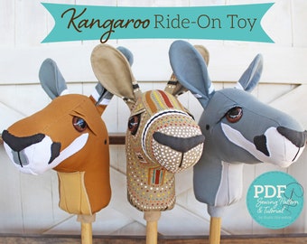 Kangaroo Ride-on Toy Stick Horse Sewing Pattern and Tutorial Includes Two Sizes - DIGITAL PDF
