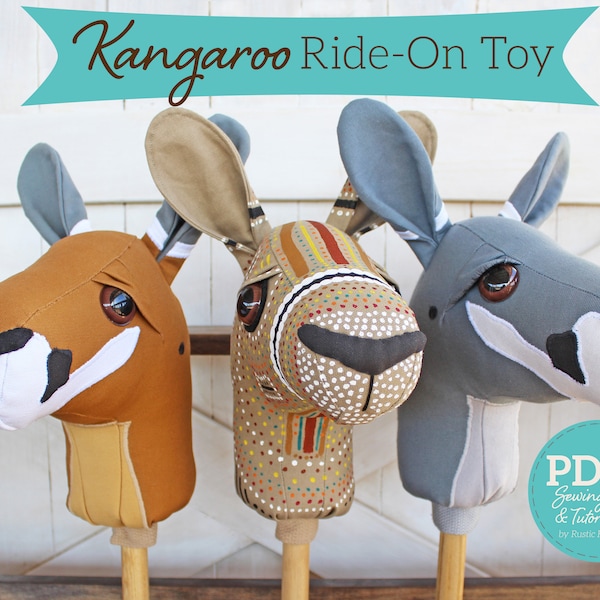 Kangaroo Ride-on Toy Stick Horse Sewing Pattern and Tutorial Includes Two Sizes - DIGITAL PDF