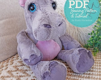 Hippo Hippopotamus Pudgy Plushie Sewing Pattern and Tutorial Stuffed Animal Toy - DIGITAL PDF