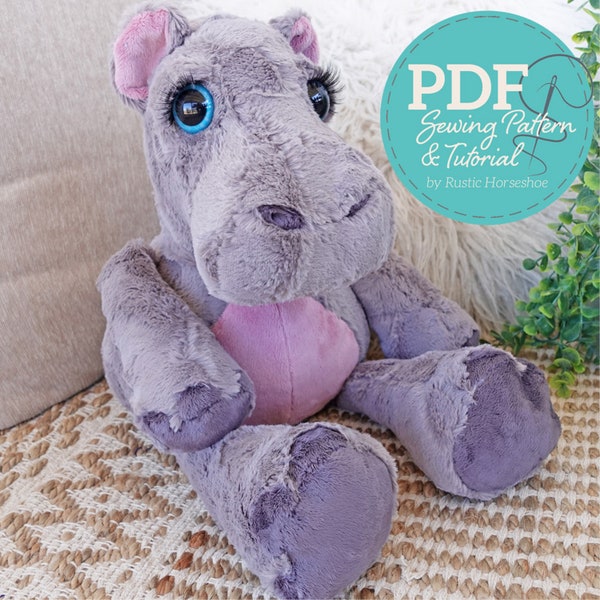 Hippo Hippopotamus Pudgy Plushie Sewing Pattern and Tutorial Stuffed Animal Toy - DIGITAL PDF