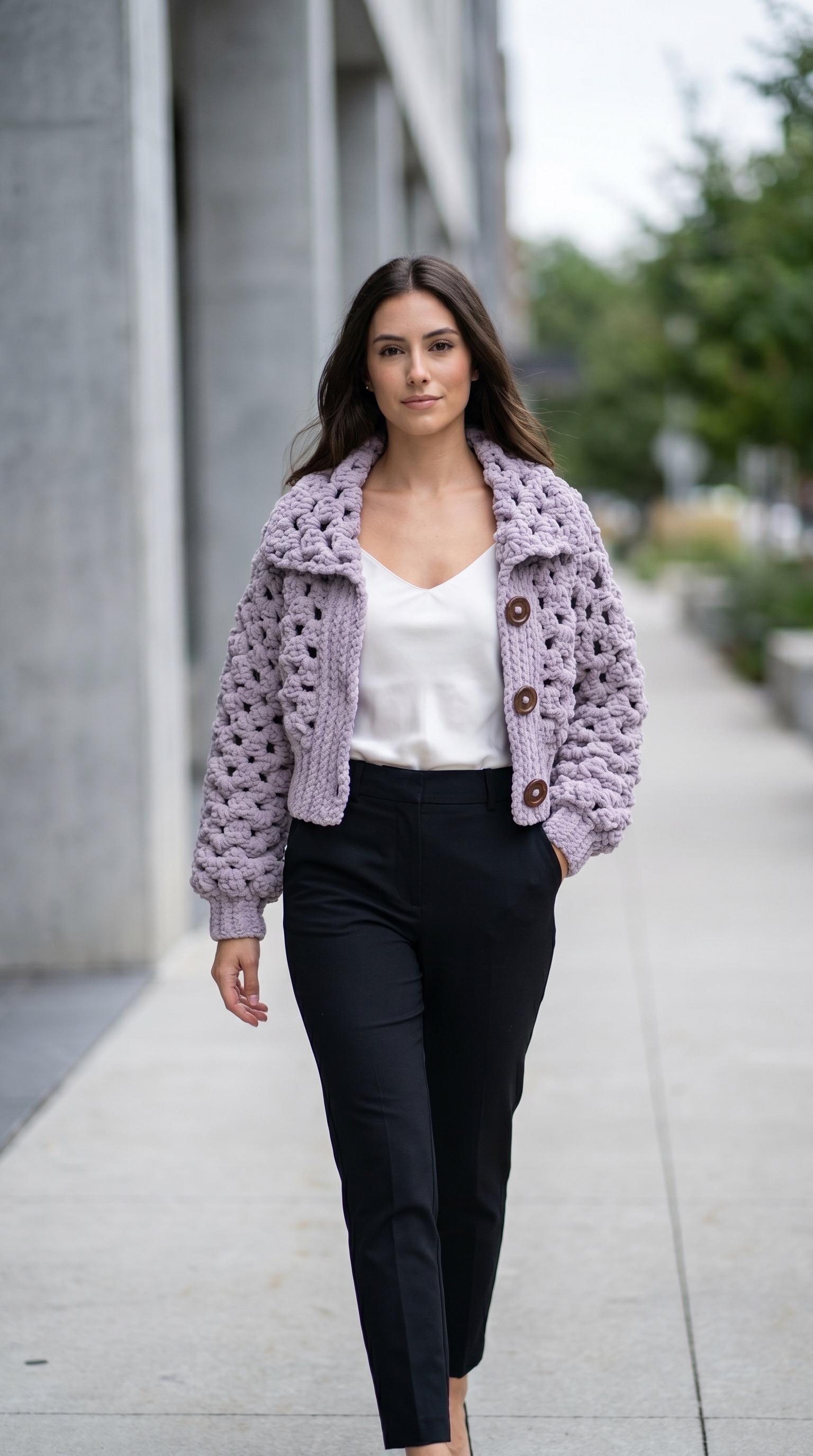 Chunky Sweater Jacket Pullover Crochet Pattern in sizes